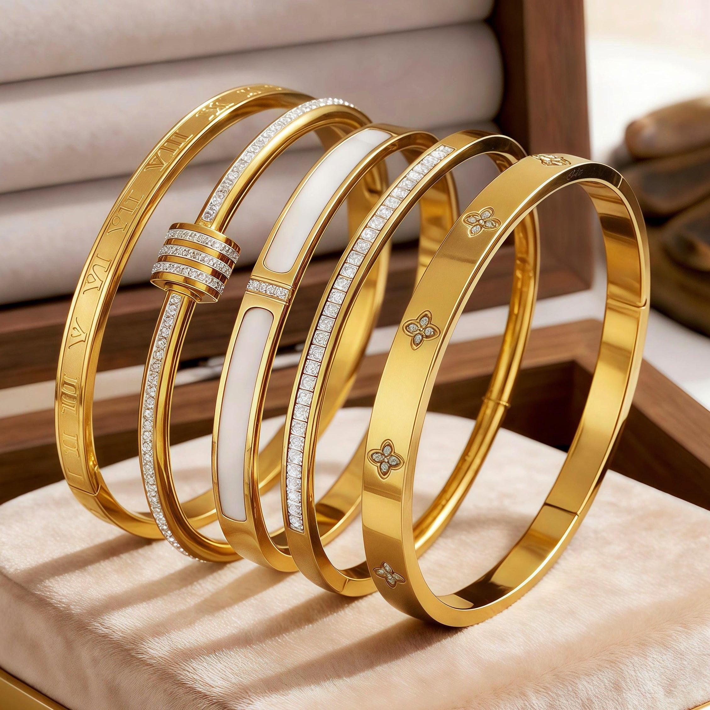 5-Piece Stainless Steel Stackable Bangle Set - Waterproof