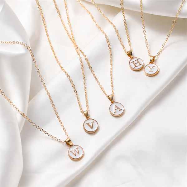 Gold Round Initial Necklace – A–Z Letters