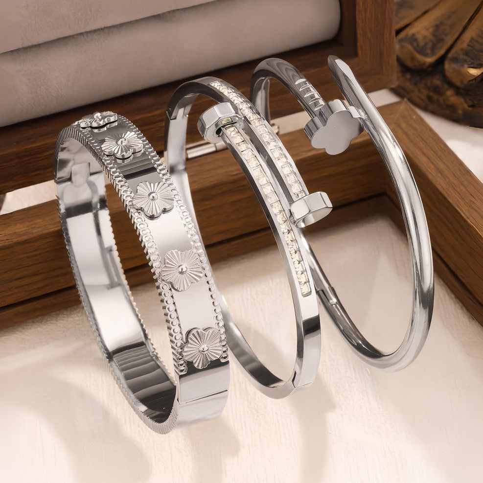 Waterproof & Tarnish-Free 3-Piece Stackable Bangle Set – Adorchic
