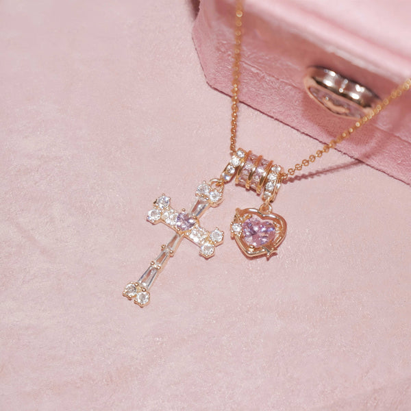Crystal Cross & Heart Necklace