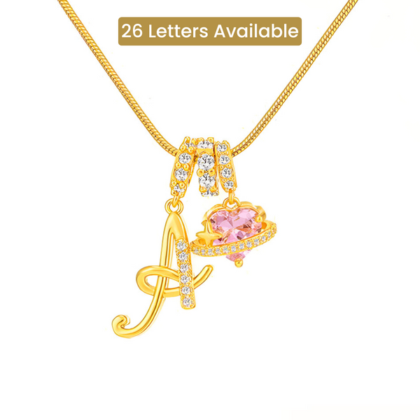 Personalized Initial & Heart Crystal Necklace - Gold