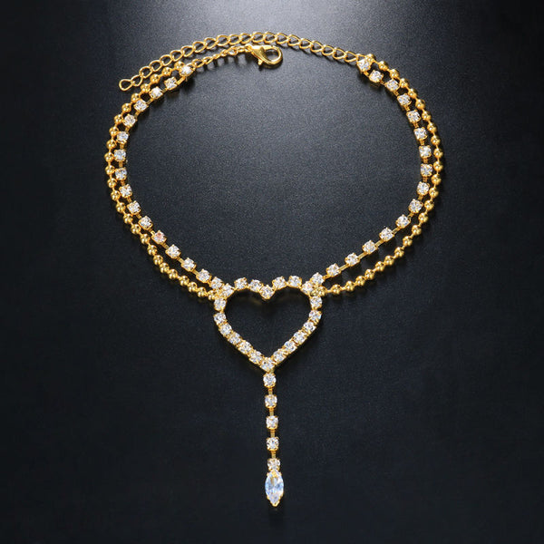 Sparkly Waterproof Heart Rhinestone Anklet