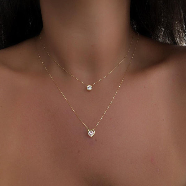 Double-Layer Heart & Circle Pendant Necklace