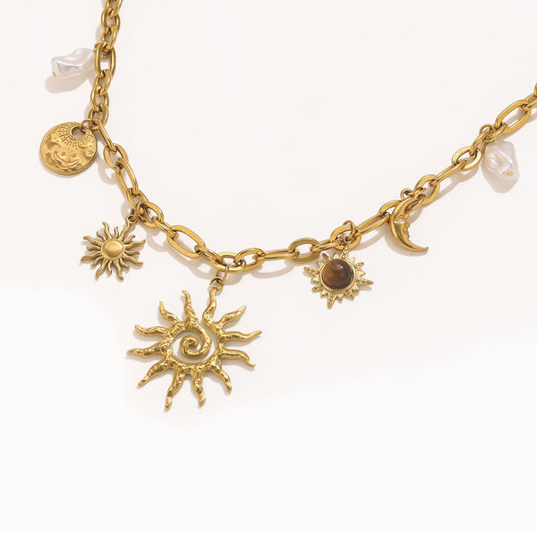 Gold Sun Charms Vacation Necklace