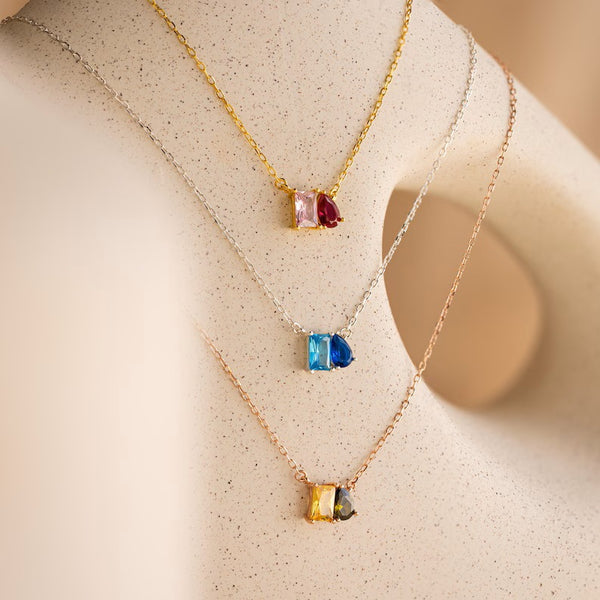 Personalized Necklace with Two Birthstones