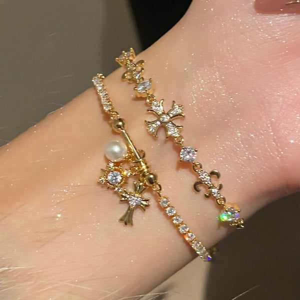 Double-Layer Snowflake & Cross Bracelet