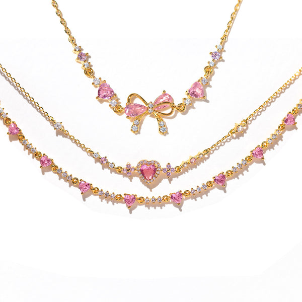 Sweet Pink Bow Crystal Stacking Bracelet