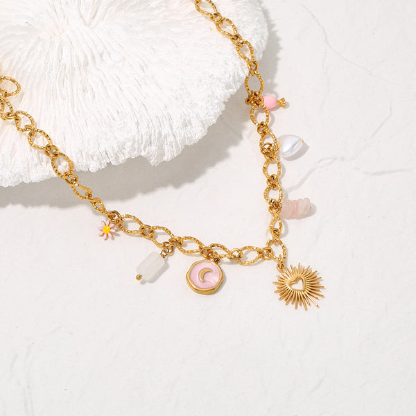 Sweet Pink & Gold Charm Necklace