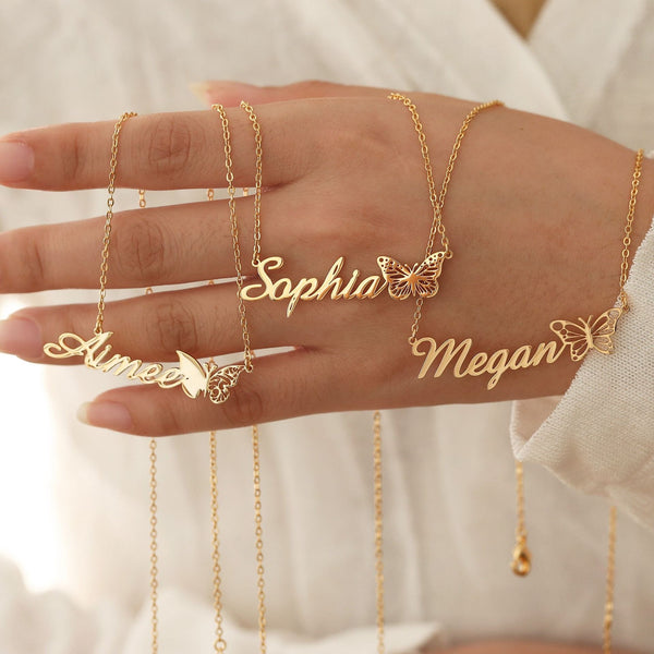 Personalized Name 12-Month Butterfly Necklace
