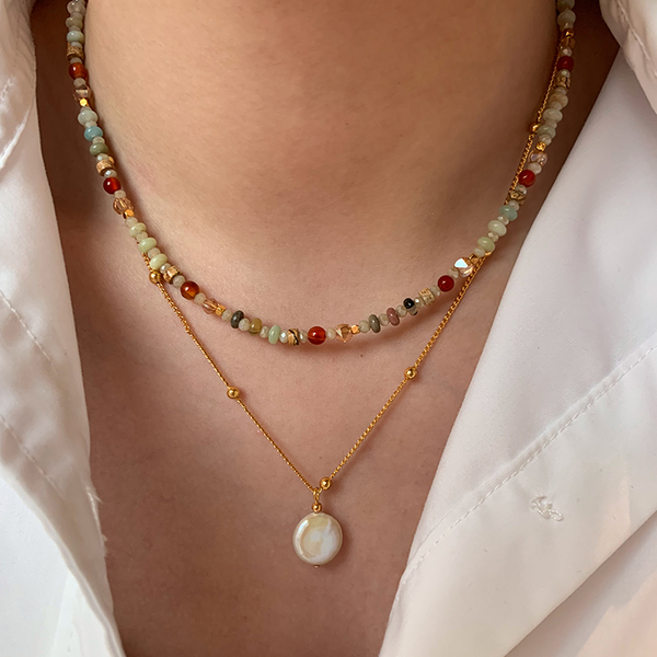 Handmade Natural Stone & Pearls Layering Necklace
