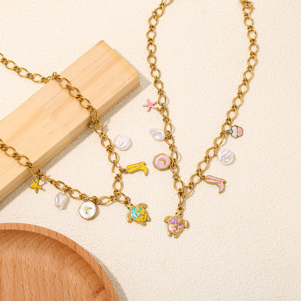 Ocean-Inspired Turtle & Boot Charms Necklace