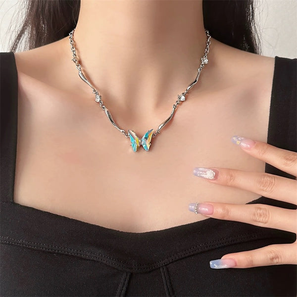 Colorful Zircon Butterfly Choker Necklace