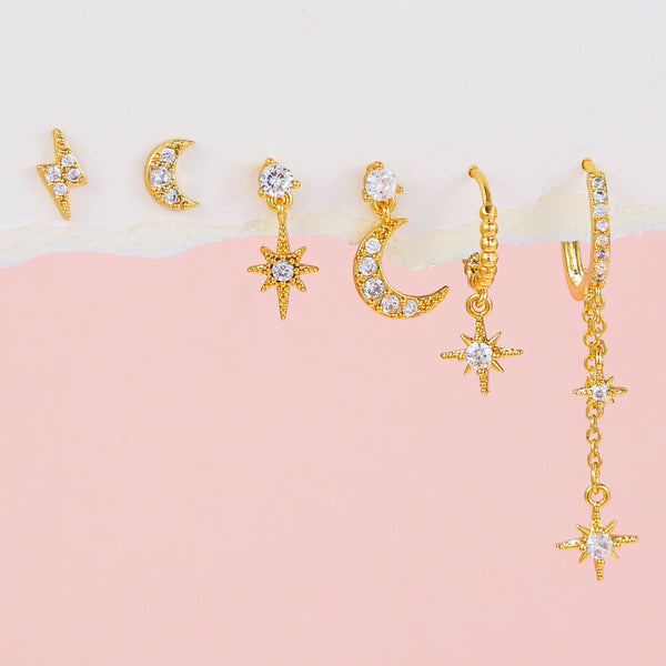 Stackable Star and Moon Tassel Earrings Set