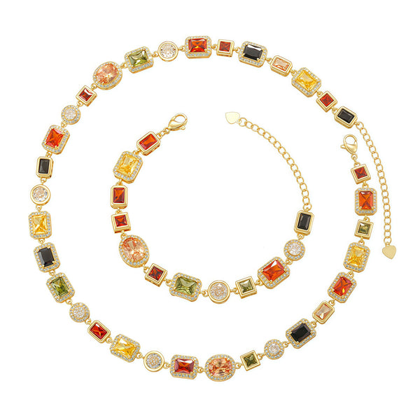 Colorful Square Crystal Zirconia Necklace