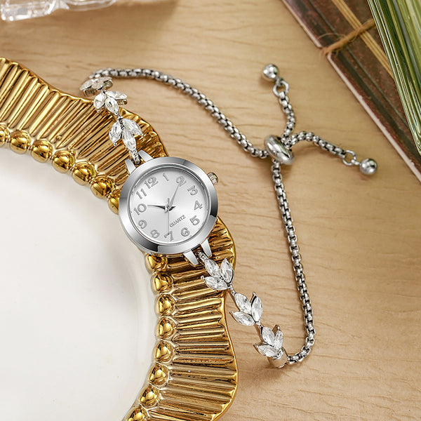 Elegant Sparkling Leaf Bracelet Watch