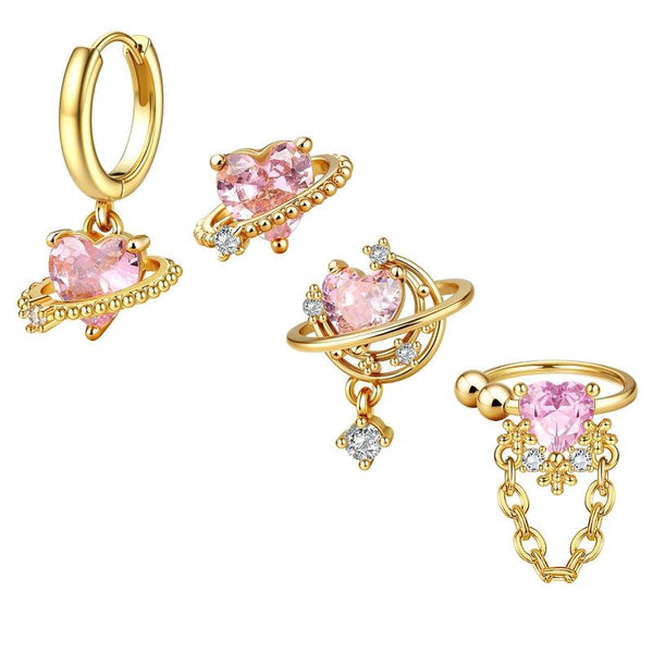 Sweet 4-Piece Pink Heart Earrings Set