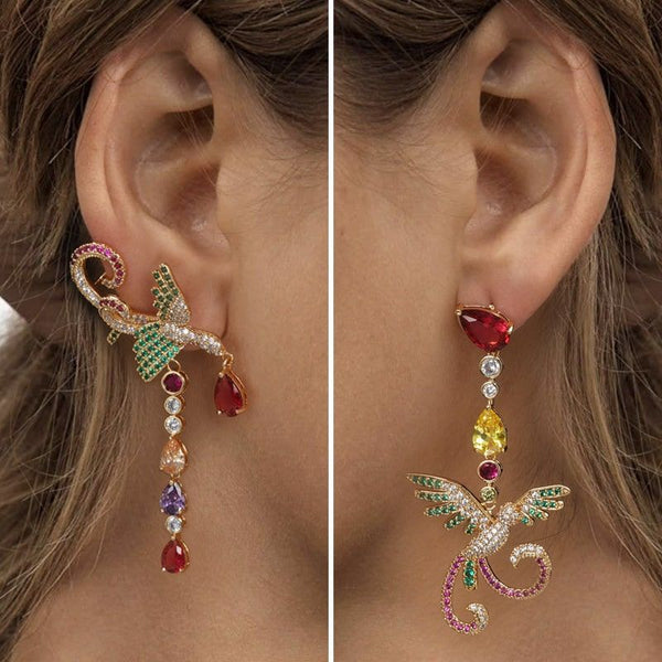Sparkle Phoenix Asymmetrical Zircon Earrings