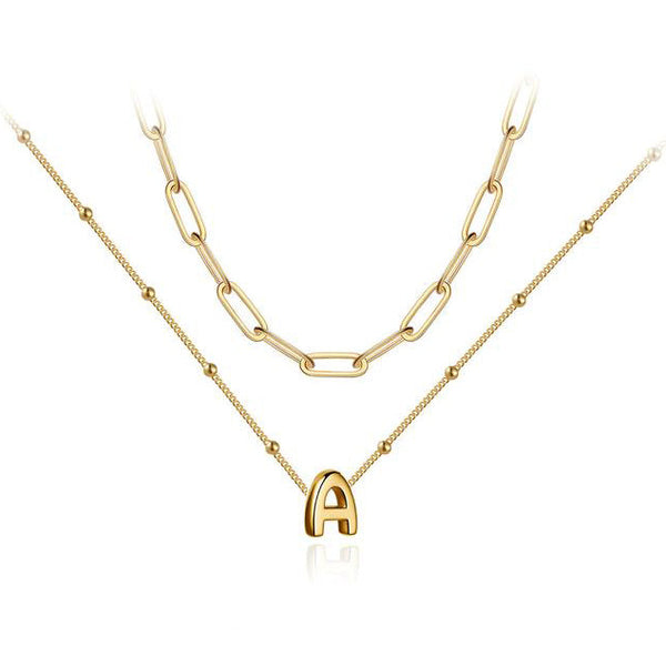 Dainty Layered Initial Necklace – A–Z Letters