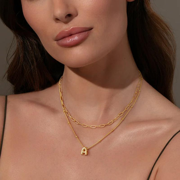 Dainty Layered Initial Necklace – A–Z Letters