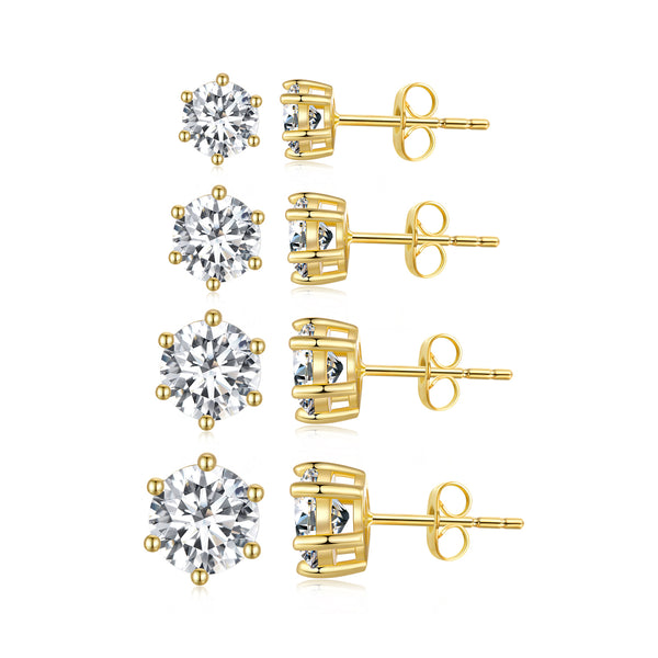 Six Prongs Zircon Silver Stud Earrings