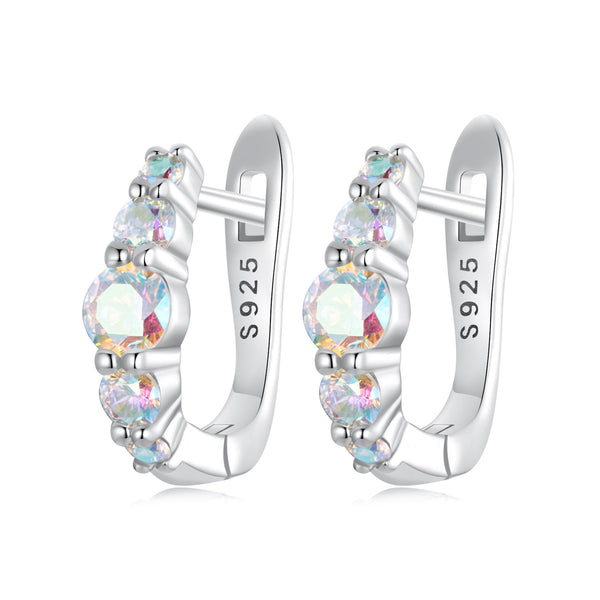Magic Multicolor U-shaped Silver Hoop Earrings