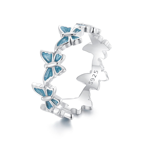 Blue Butterfly Silver Ring