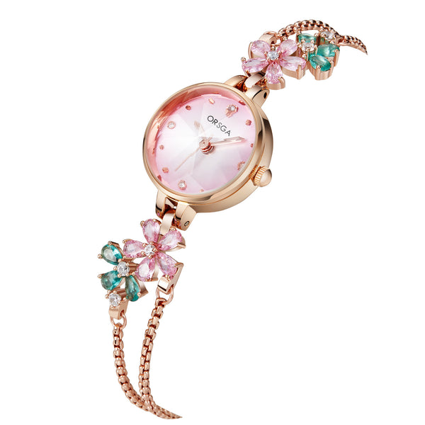 Gradient Crystal Floral Bracelet Watch