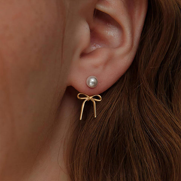 Simple Pearl & Bow Earrings