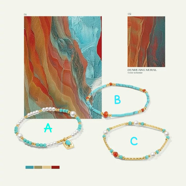 Turquoise & Carnelian Elastic Bracelet Set