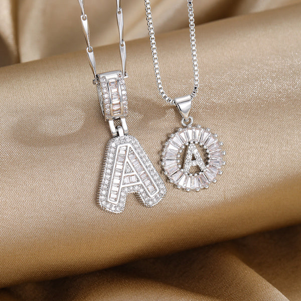 2-Pack Cubic Zirconia Initial Necklaces - Silver