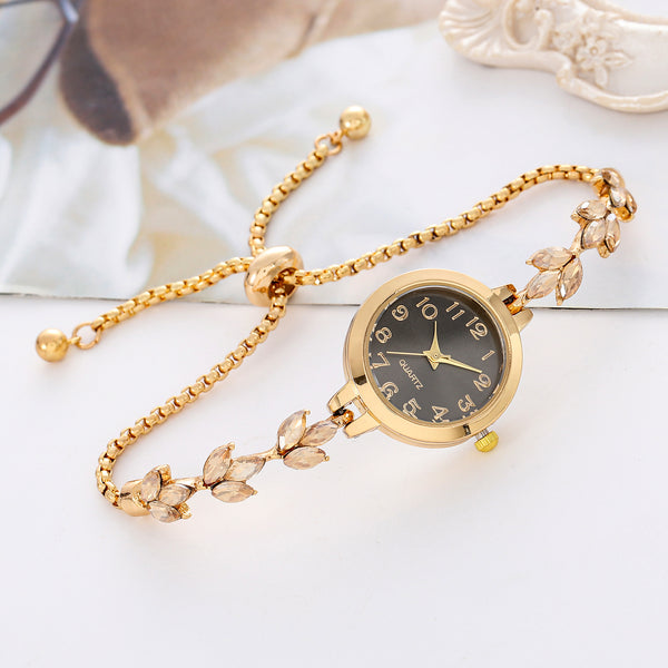 Elegant Sparkling Leaf Bracelet Watch