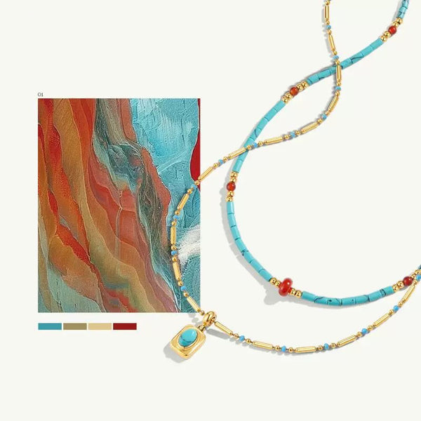 Turquoise & Carnelian Layering Necklace Set