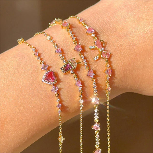 Sweet Pink Bow Crystal Stacking Bracelet