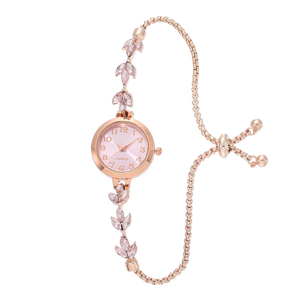 Elegant Sparkling Leaf Bracelet Watch