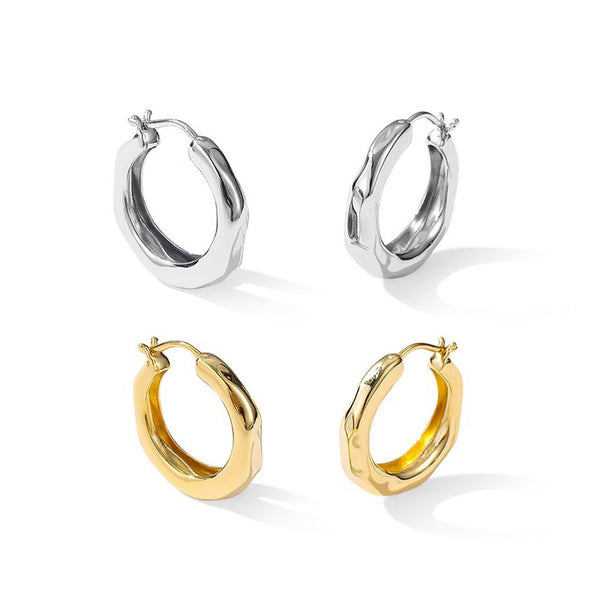 Minimalist Textured Gold Plated Hoop Earrings