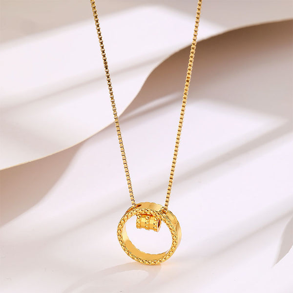 Minimalist Drum and Ring Pendant Necklace