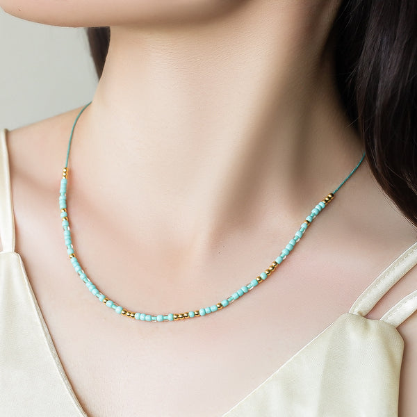 Turquoise Gold Beaded Morse Code Necklace