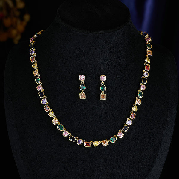 Colorful Geometric Crystal Zirconia Necklace