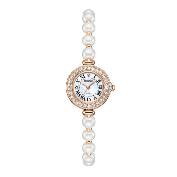Elegant Pearl Bracelet Watch with MOP Dial