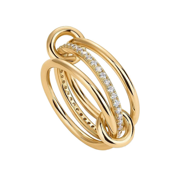 Triple Interlocking Gold Zircon Stackable Ring