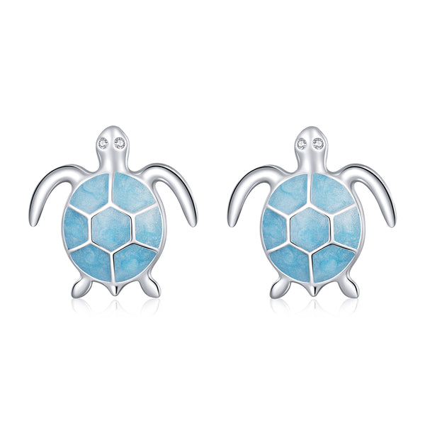 Blue Sea Turtle Silver Stud Earrings