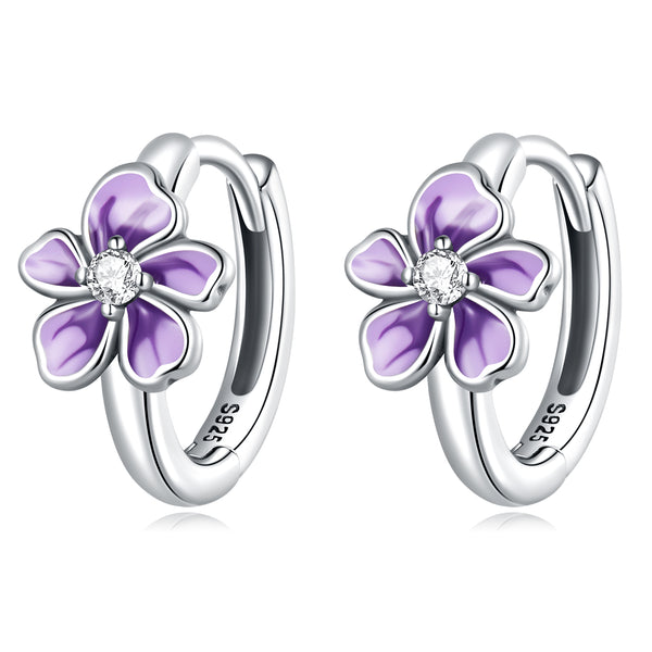 Fresh flower ear buckles Silver Hoop Earrings