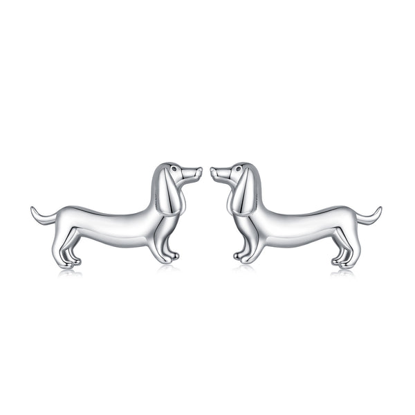 Dachshund Dog Silver Stud Earrings