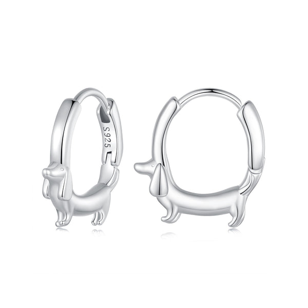 Dachshund Dog Silver Silver Hoop Earrings