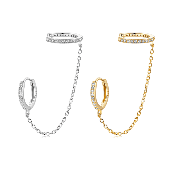 Ear Cuff Chain Threader Gold Silver Hoop Earrings