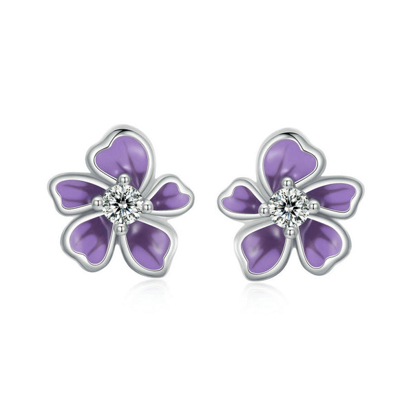 Purple Flower Silver Stud Earrings