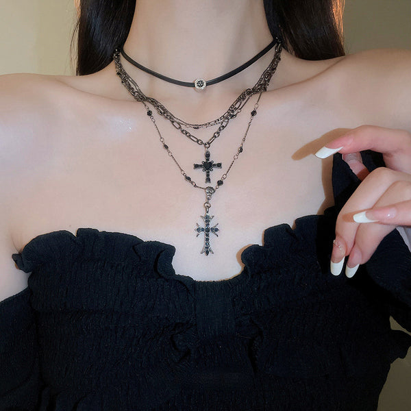 Layered Gothic Cross Necklace