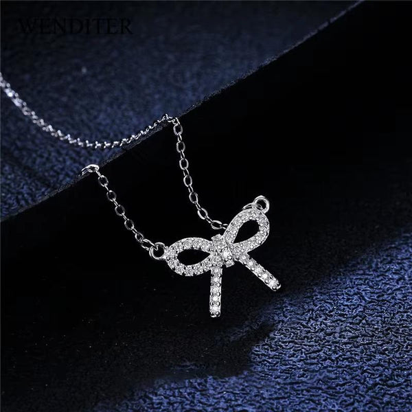 Sparkly Bow Pendant Necklace