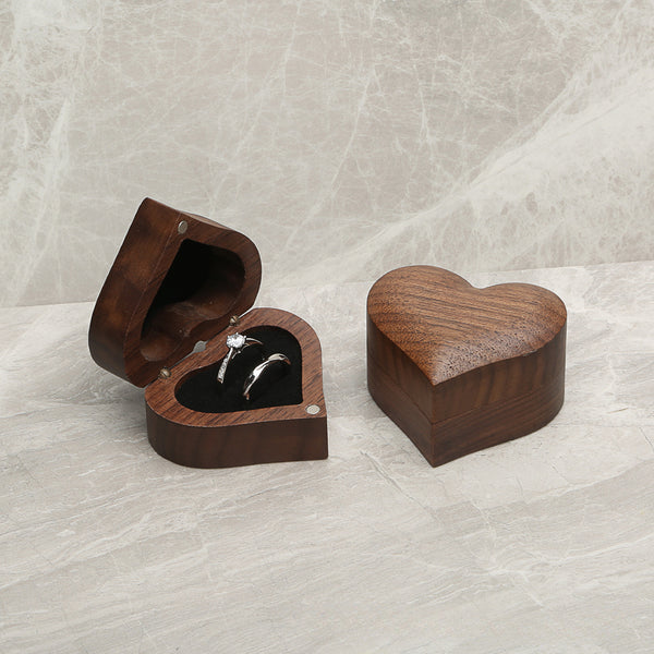 Heart-Shaped Walnut Wedding Ring Box