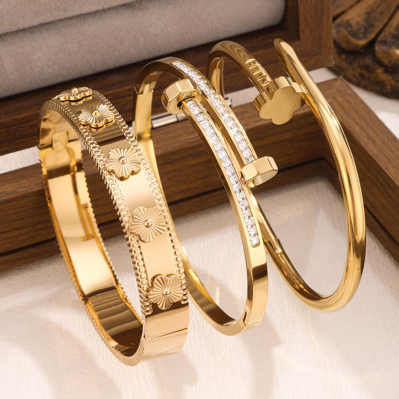 Waterproof & Tarnish-Free 3-Piece Stackable Bangle Set – Adorchic